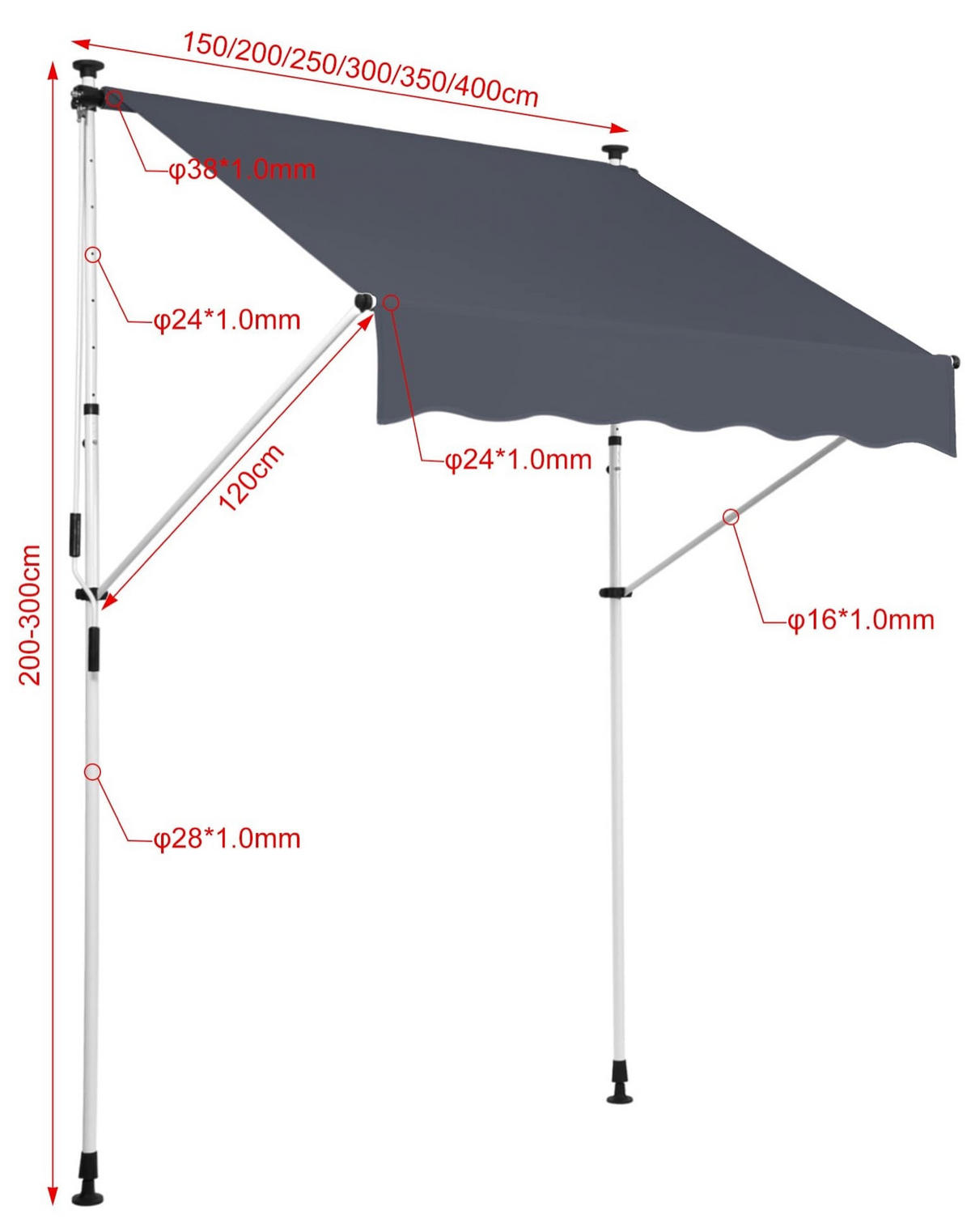 KLEMMMARKISE Wendy 250x120 cm anthrazit - Grau, Metall (250/220/120cm) - TPFGarden