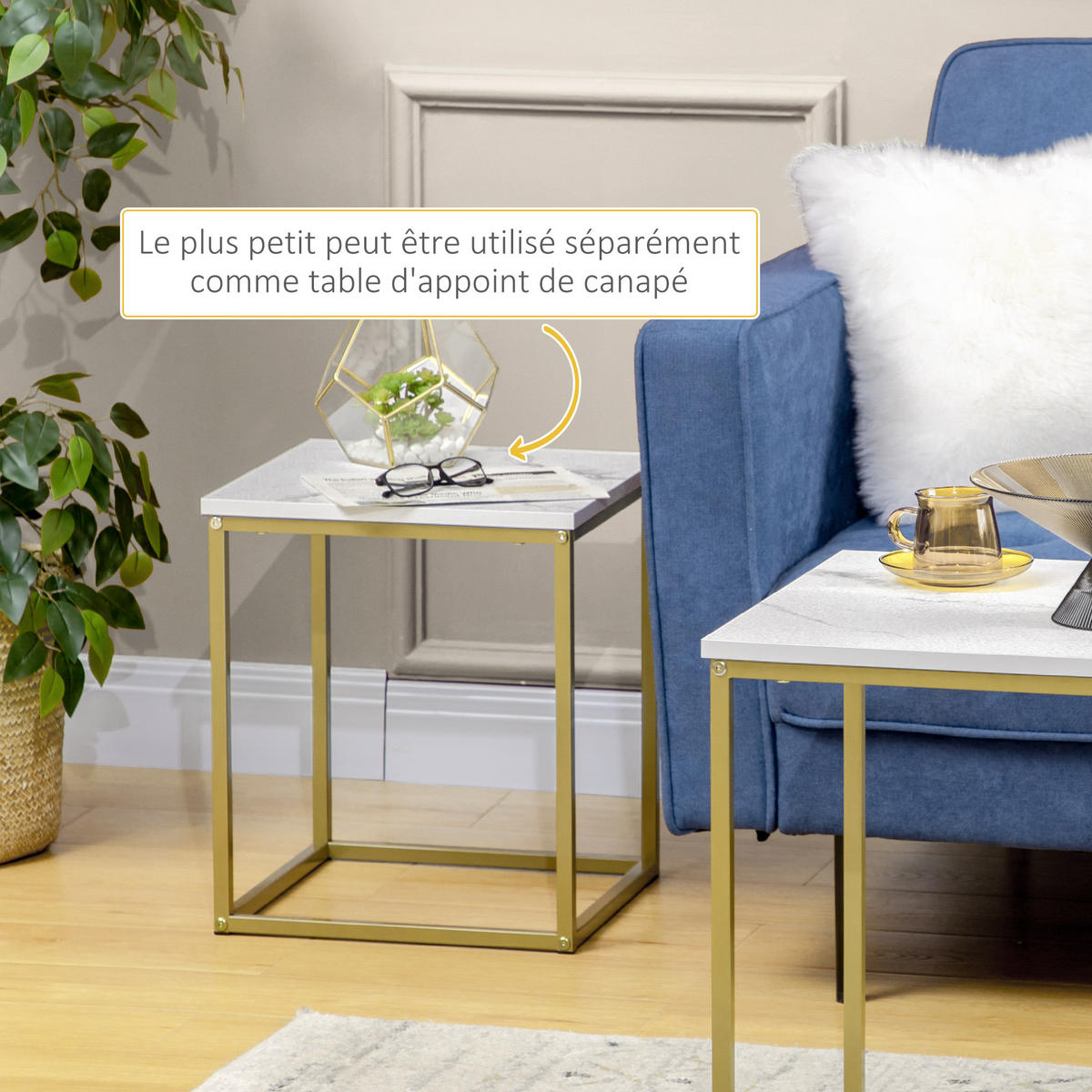 COUCHTISCH DE-15823 2er-Set Art déco Weiß - Weiß, Holzwerkstoff (45/45/50cm) - ComfortXL