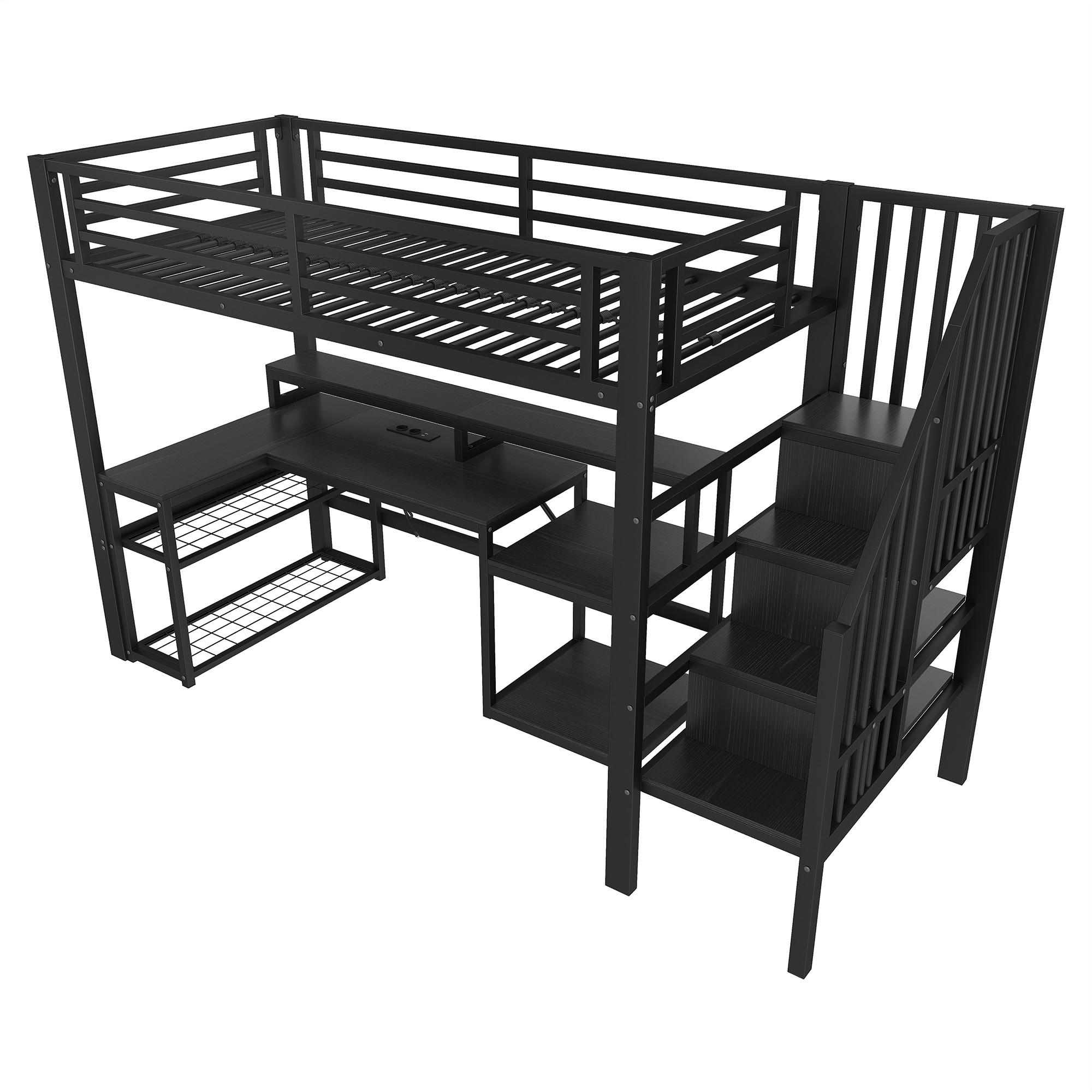 HOCHBETT mit LED und Stauraum Schwarz 90x200 cm Metall - Schwarz, Metall (90/200cm) - SONNENH
