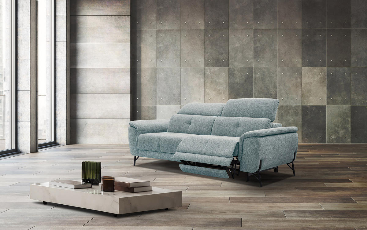 SOFA AVENA 3-Sitzer mit 1 Relaxfunktion, mintgrün - Mintgrün, Holzwerkstoff/Textil (204/80/108cm) - Courtois Laville