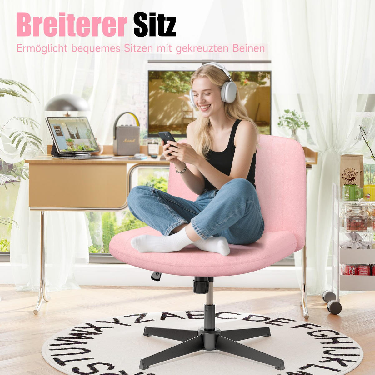 SESSEL Rosa Stoff drehbar modern - Pink, Metall (28.5/55.5/65.5cm) - Rattrix