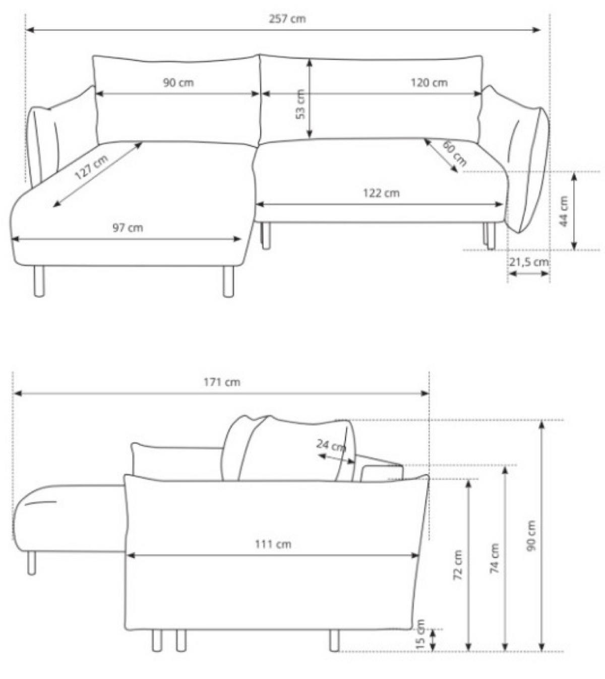 ECKSOFA Grafit DELI Mit Schlaffunktion Links - Graphitfarben, Textil (257/171cm) - Sepro Meble