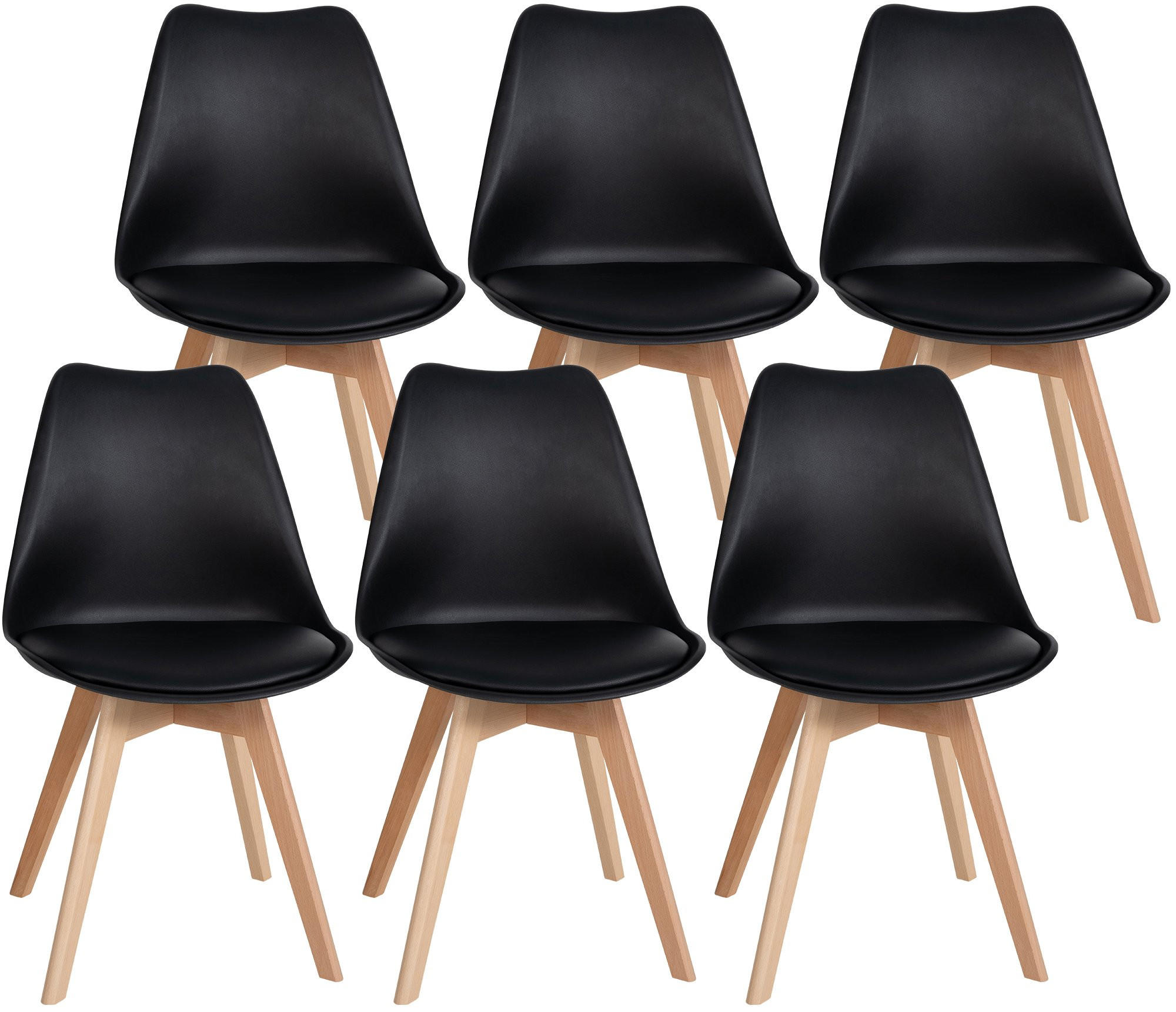 STUHL 6er Set Kunststoff schwarz - Eukalyptusholzfarben/Schwarz, Holz/Kunststoff (49/83/50cm) - CLP
