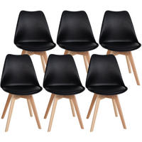 STUHL 6er Set Kunststoff schwarz - Eukalyptusholzfarben/Schwarz, Holz/Kunststoff (49/83/50cm) - CLP