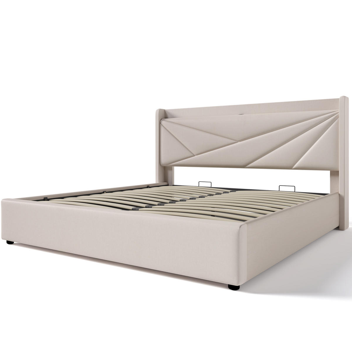 BETT mit Bettkasten und USB/Typ-C 180x200 cm Beige - Beige, Metall (180/200cm) - Meubliv