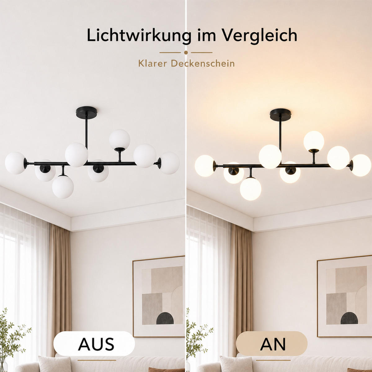 DECKENLEUCHTE Lysvix 102/12/51 cm - Schwarz/Weiß, Glas/Metall (102/12/51cm) - ZMH