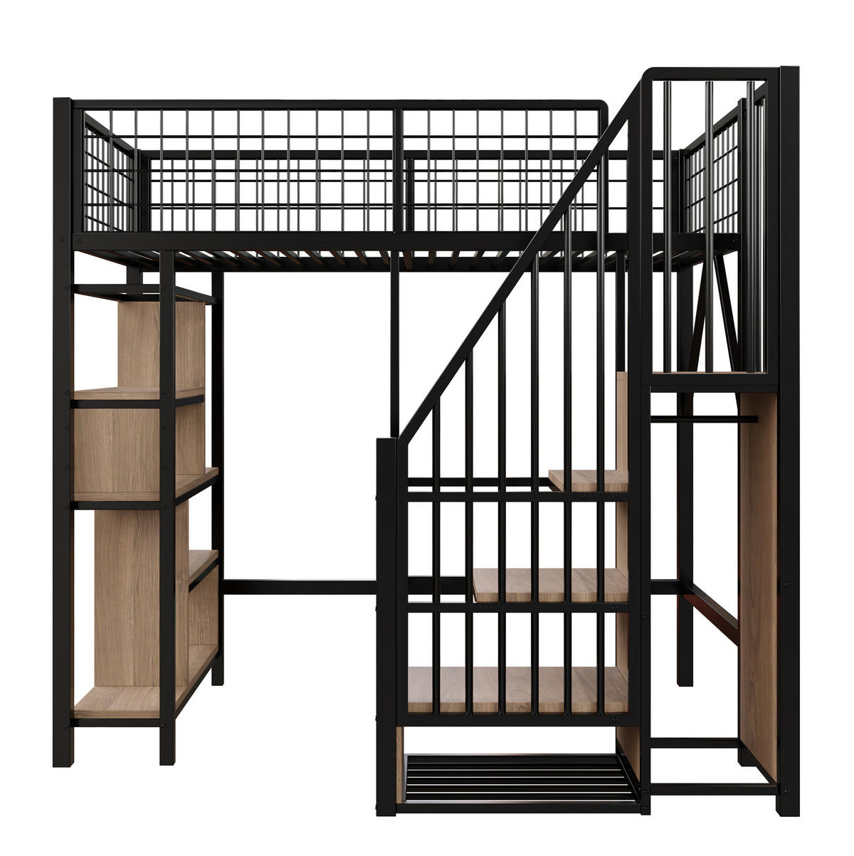 HOCHBETT 90/200 cm, schwarz mit Stauraumtreppe für kleine Räume - Schwarz, Metall (90/200cm) - MIVRAY