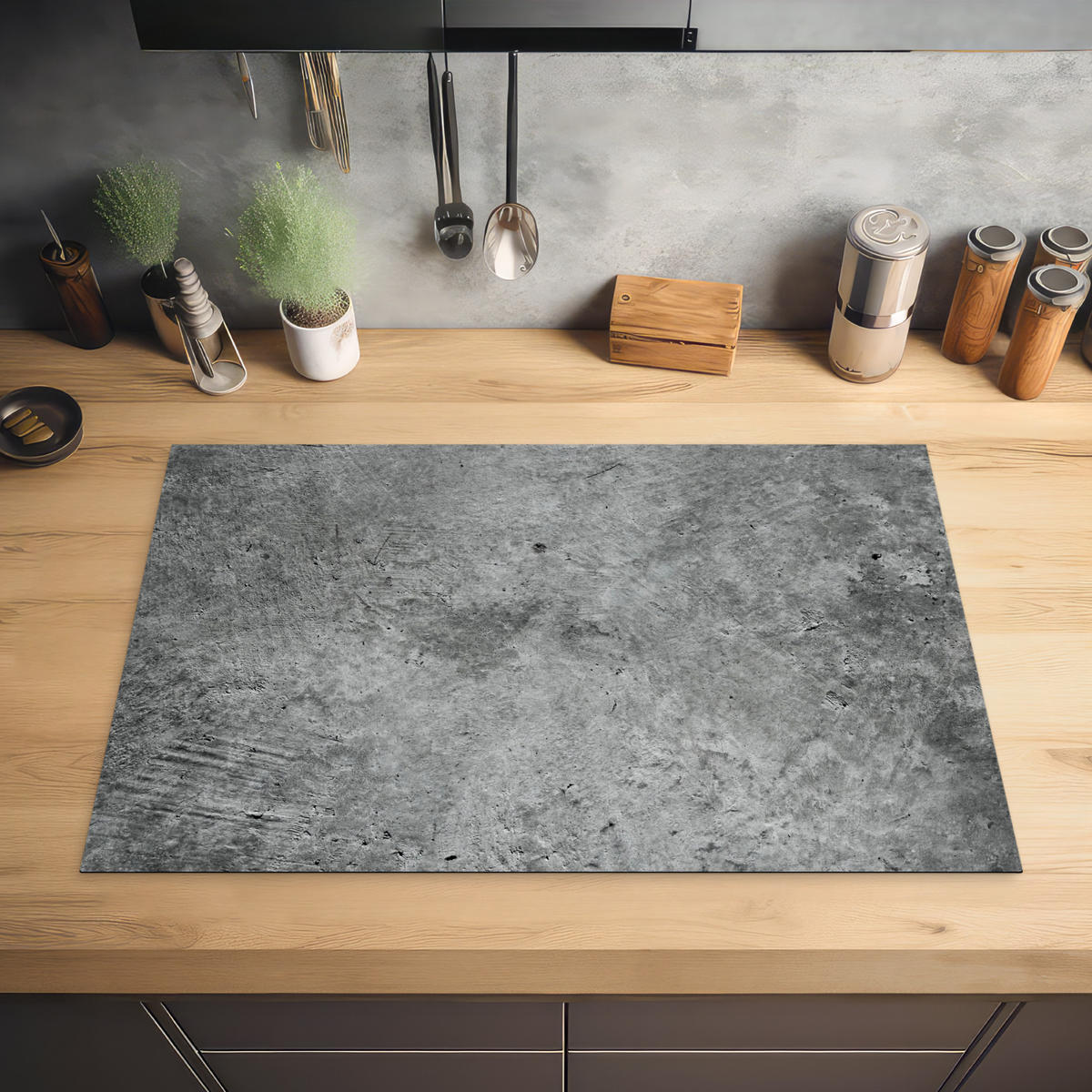 HERDABDECKPLATTE Beton - Schiefer - Grau -Betonstruktur Induktionsmatte 81x52 cm - Grau, Kunststoff (81/52/0.2cm) - MuchoWow