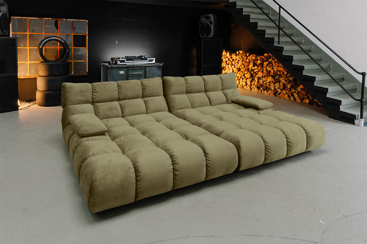BIG SOFA VIVIEN Grün Velvet - Schwarz/Olivgrün, Kunststoff/Textil (296/85/178cm) - KAWOLA