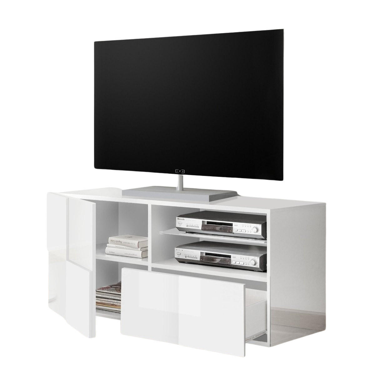 TV-MÖBEL klein 1 Tür und 1 Schublade L121 cm - Dama - Weiß, Holzwerkstoff (42/57/121cm) - Calicosy