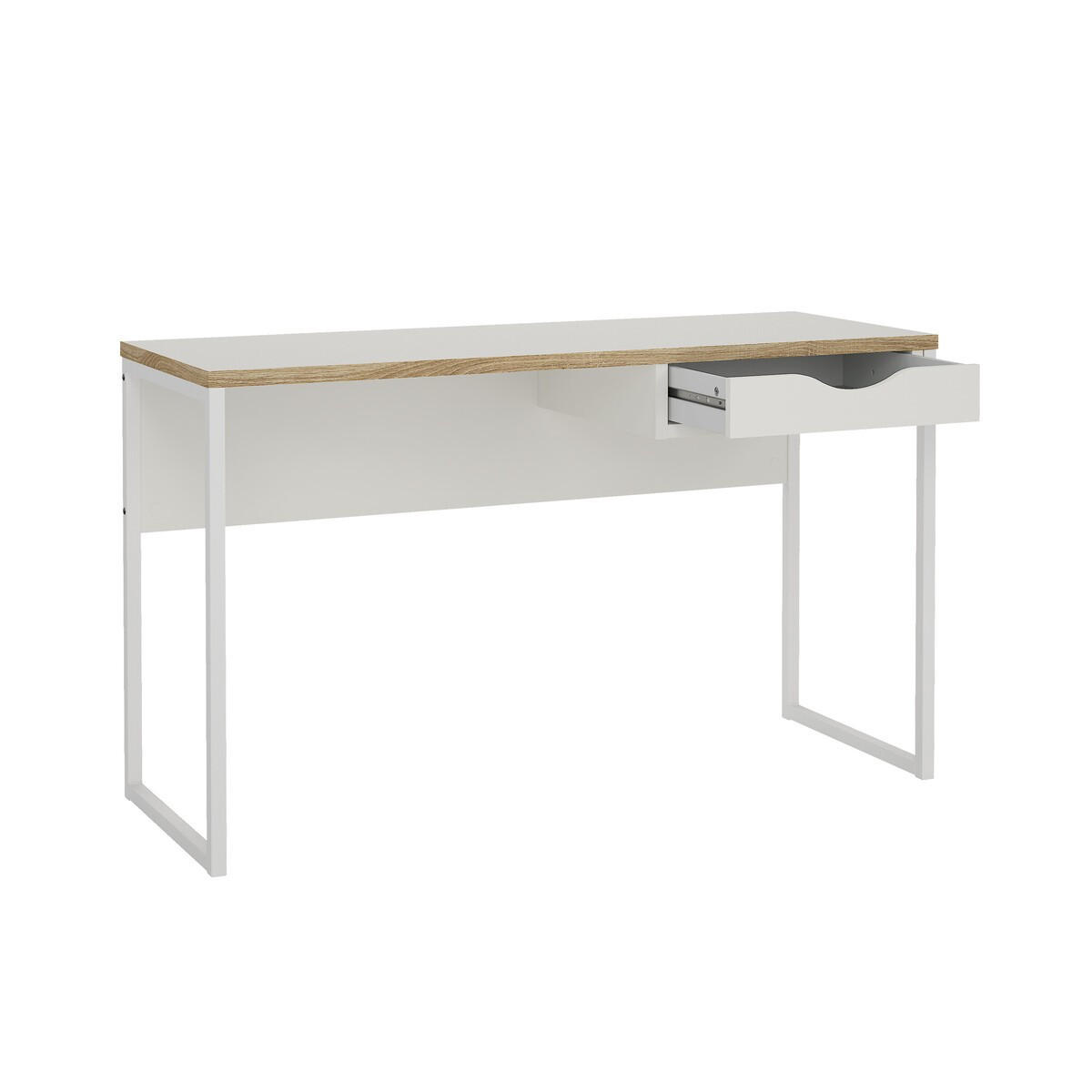 PSACÍ stůl s 1 zásuvkou a kovovými nohami, šířka 130 cm - FUNCTION - bílá, kompozitní dřevo (130/48.4/76.8cm) - Calicosy