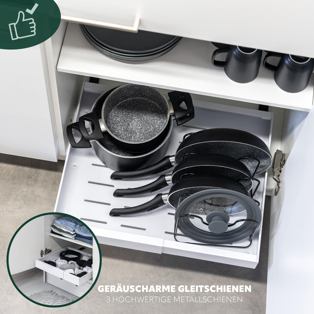 TELESKOPSCHUBLADE, ausziehbar, Metall, weiß - Weiß, Metall (51/6/42cm) - bremermann