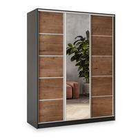 SCHWEBETÜRENSCHRANK NATA 150/205/58 cm 3-türig mit Spiegel und Schubladen Schwarz / Eiche Lefkas - Eichefarben/Silberfarben, Holzwerkstoff (150/205/58cm) - MASSENO