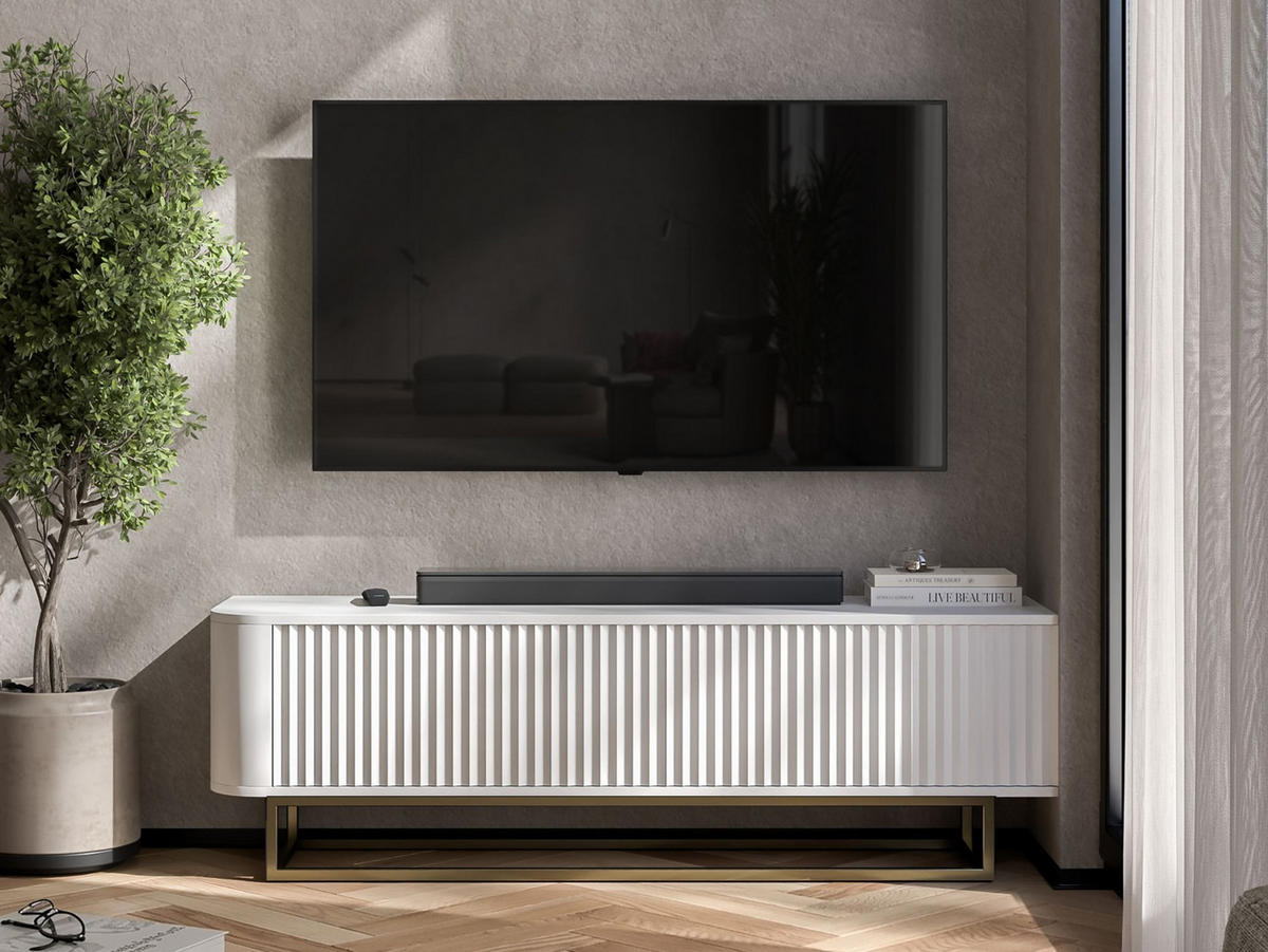 TV STOLÍK Aurora biely matný 140 cm s kovovým rámom - čierna/biela, kov/kompozitné drevo (140/44/35cm) - Meble Lindner