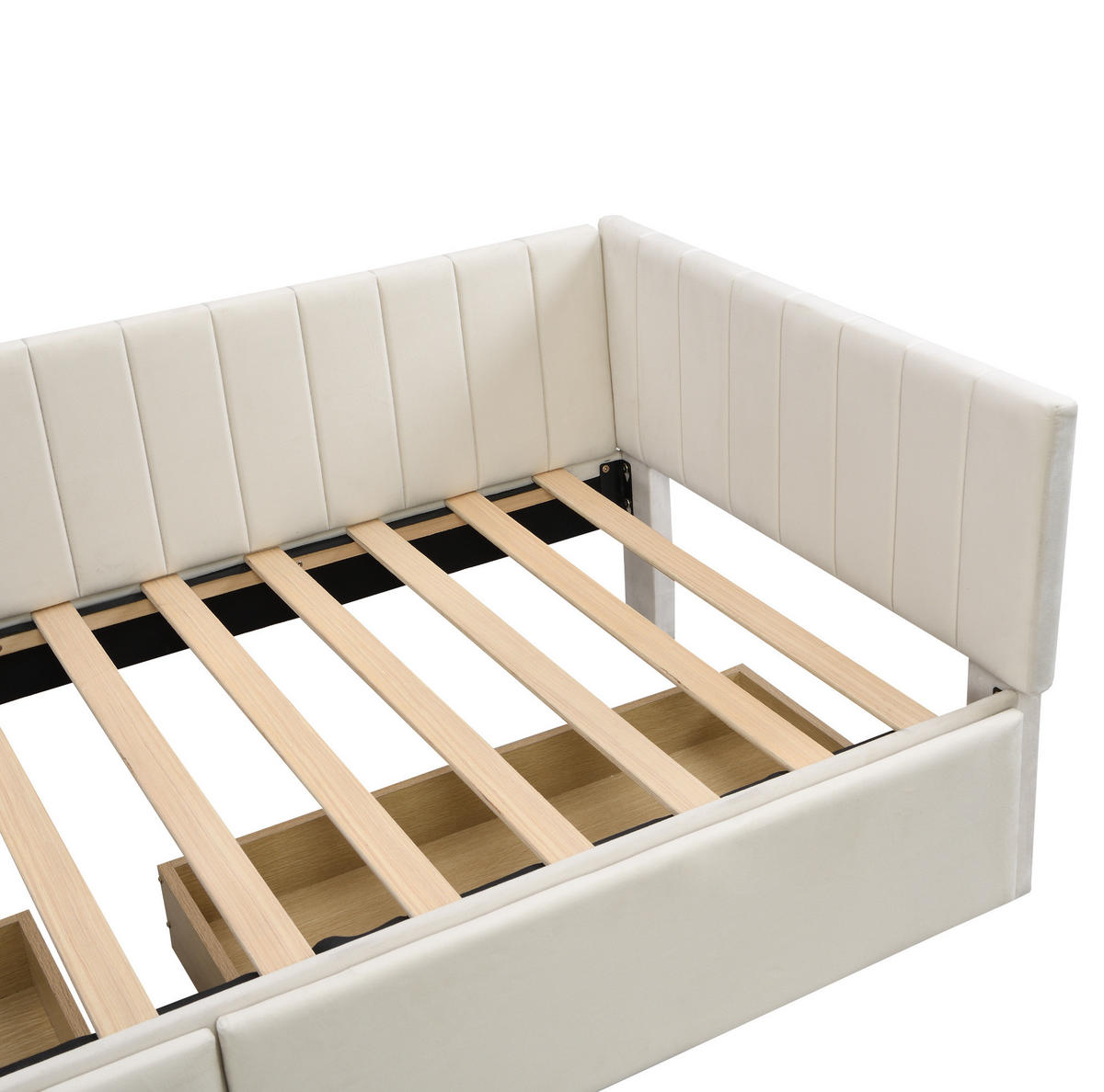MULTIFUNKTIONSBETT 90/200 Beige mit Stauraum und Lattenrost aus Samt - Beige, Leder (90/200cm) - OKWISH