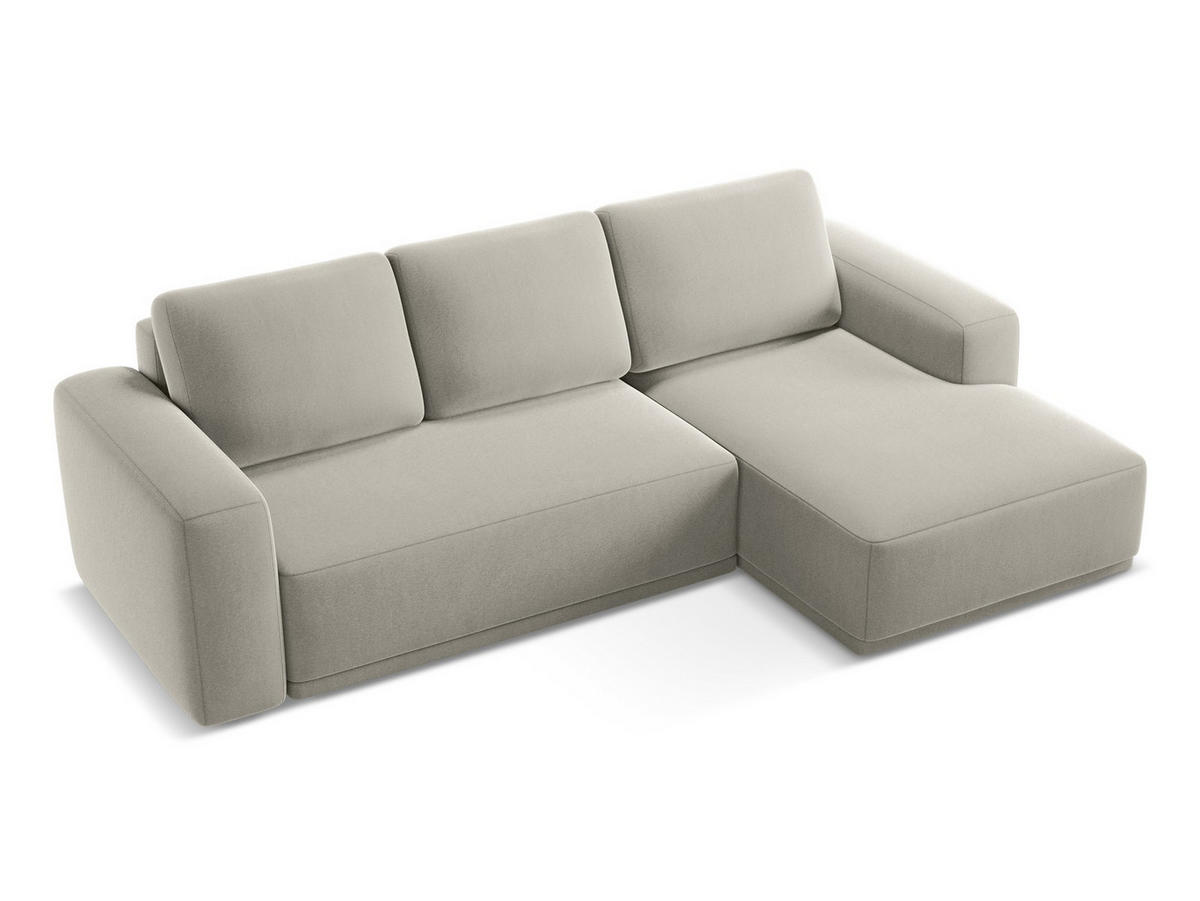 ECKSOFA mit Schlaffunktion Samt Stoff Creme - Perlmutt/Creme, Kunststoff/Textil (258/160cm) - Makamii