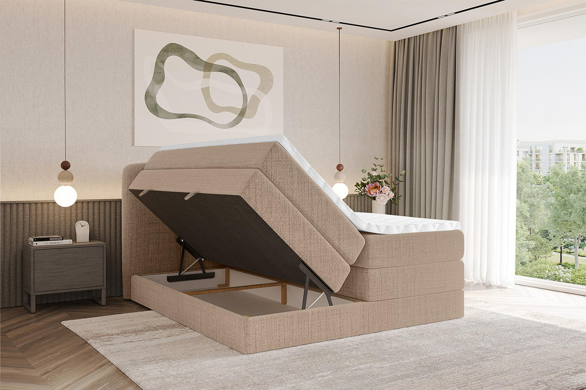 BOXBETT mit Matratze H3|H4 - NINA KING - 160x200 cm - Dunkelbeige - Cappuccino, Holzwerkstoff (160/200cm) - ALTDECOR