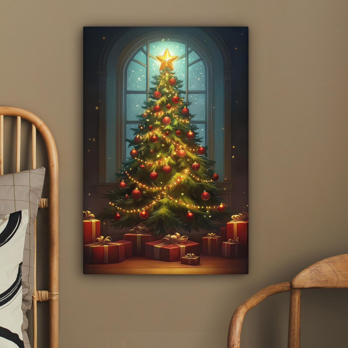 LEINWANDBILD Weihnachtsbaum - Geschenk - Winter 60x90 cm - Grün, Textil (60/90cm) - MuchoWow