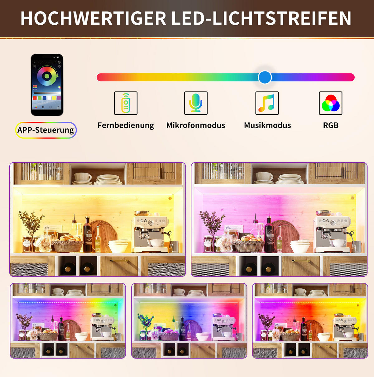 BUFFETSCHRANK mit LED und Weinregal 120 x 40 x 170 cm Weiß Holzoptik - Weiß, Holzwerkstoff (40/170/120cm) - Meubliv