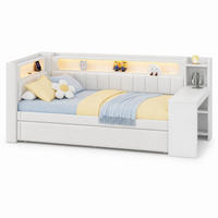 JUGENDBETT 90/200 mit Ausziehbett, Schreibtisch und LED in Weiß - Weiß, Holzwerkstoff/Textil (90/200cm) - EVRYAE