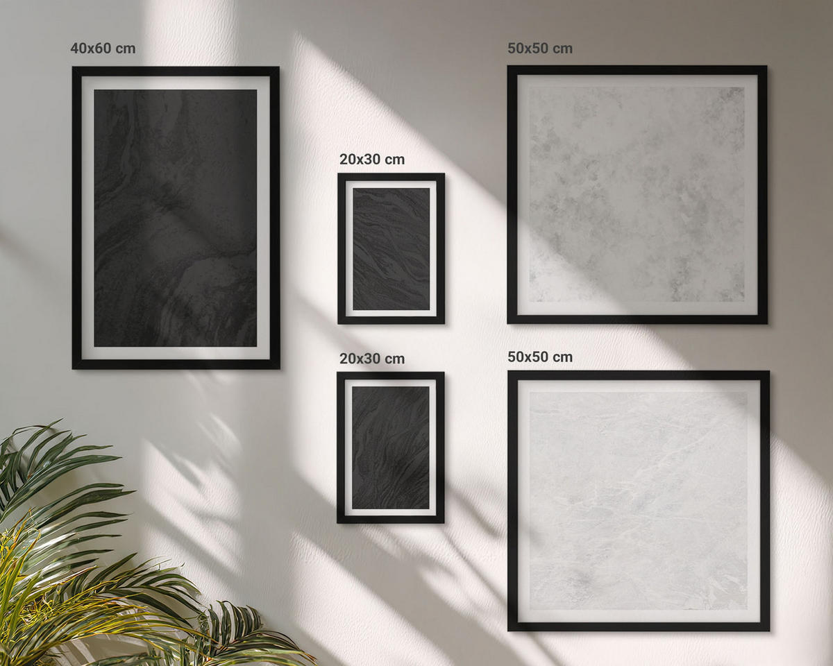 BILDER SET 5er Set - 50x50 cm & 20x30 cm & 40x60 cm Schwarzer Rahmen - Dunkles Licht, glamouröse Marmor - Schwarz, Kunststoff (40/60cm) - TULUP