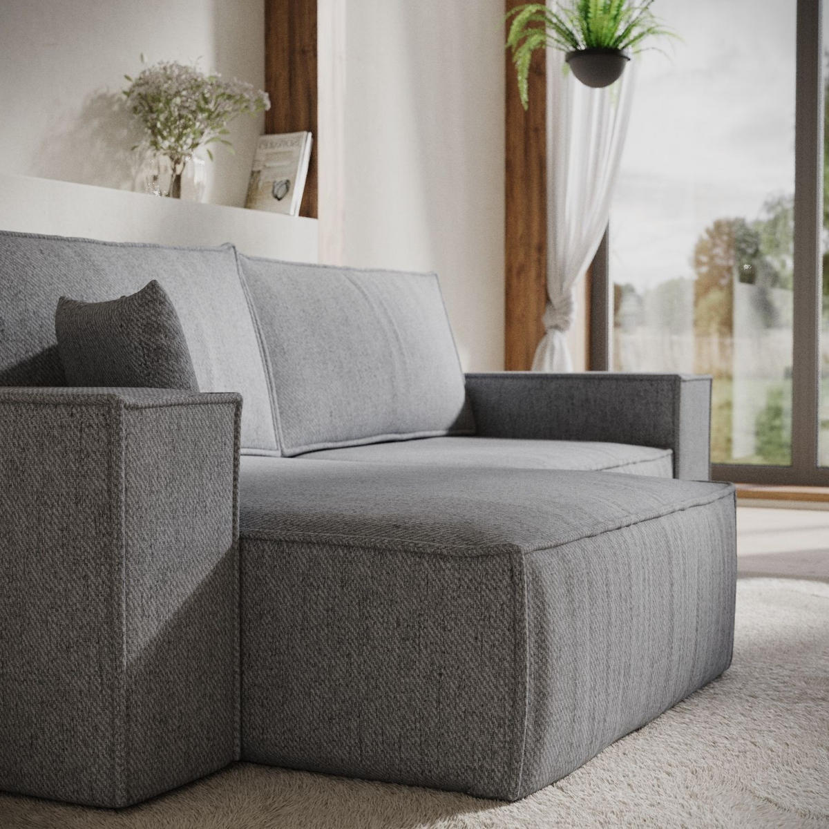 ECKSOFA CAVO mit Schlaffunktion Grau im Neve Stoff - Schwarz/Grau, Holz/Holzwerkstoff (255/148cm) - AltaBeds