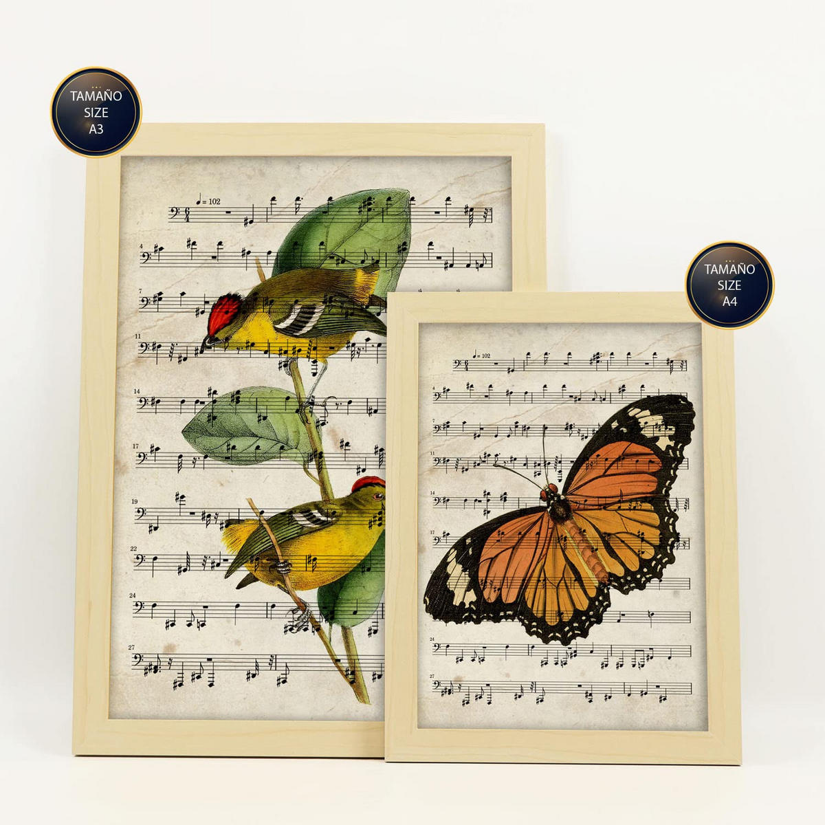 POSTER Set Mit 6 Musik Größe A3 & A4 Rahmen aus hellem Holz - Beige, Papier (29.7/1cm) - Nacnic
