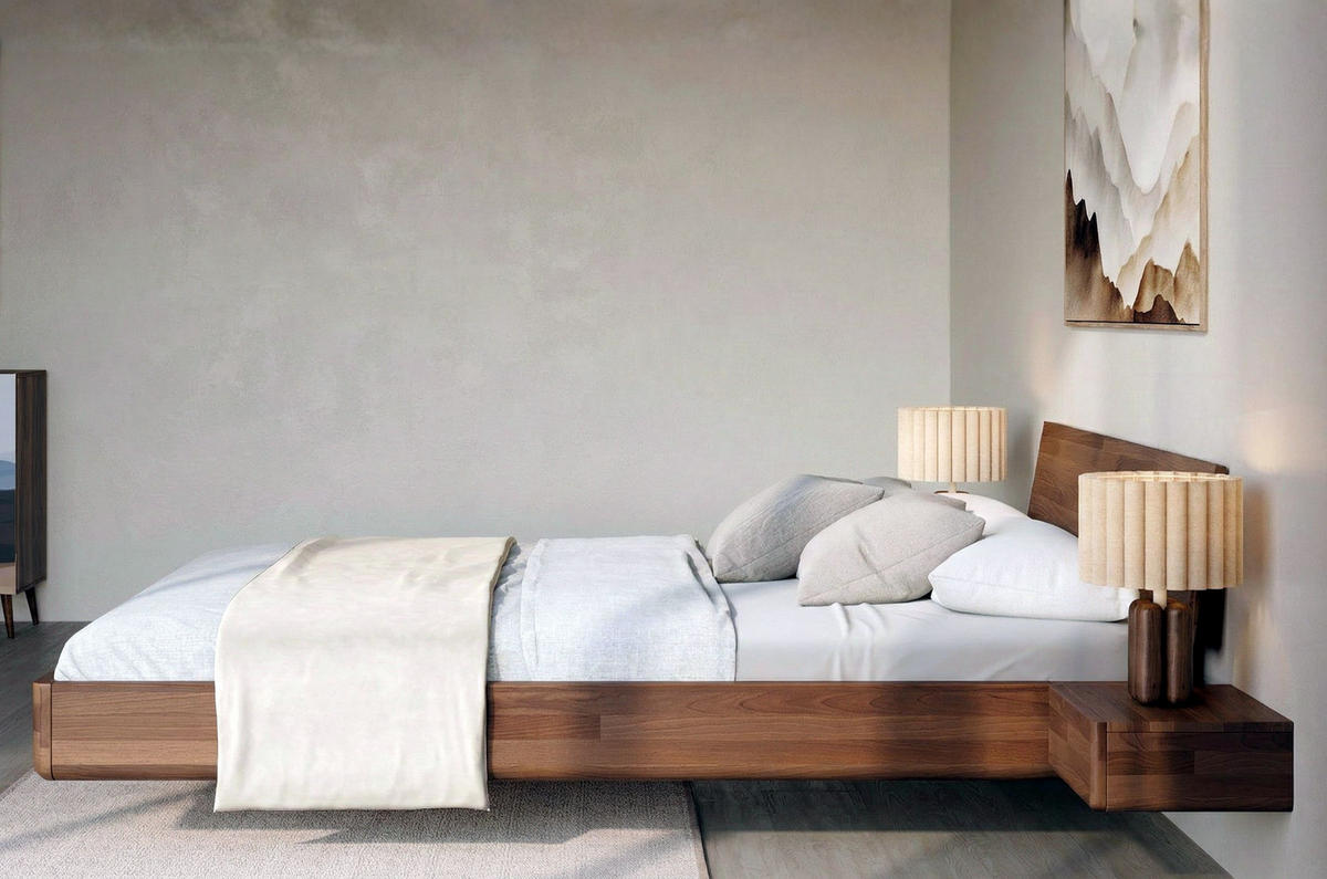 MASSIVHOLZBETT Lena mit 2 Nachttischen, 160/200, Buche - lackiert, Nussbaumfarbe - Walnussfarben, Holz/Buchenholz (160/200cm) - Visby