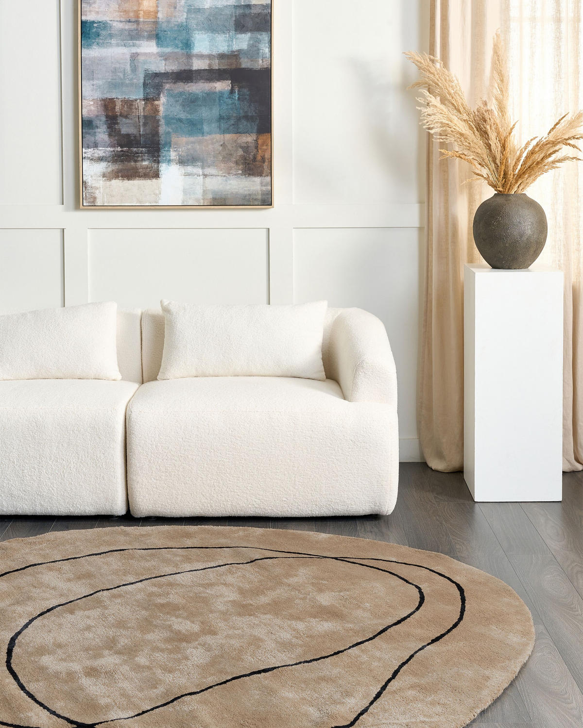KURZFLOR-TEPPICH Beige 160/230 cm Digri - Beige/Schwarz, Textil (200/200cm) - Beliani