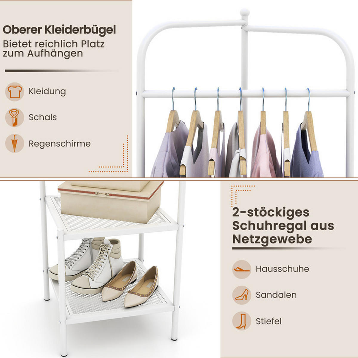 ECK-GARDEROBENSTÄNDER mit oberem Haken weiß - Weiß, Metall (42.5/193.5/42.5cm) - COSTWAY