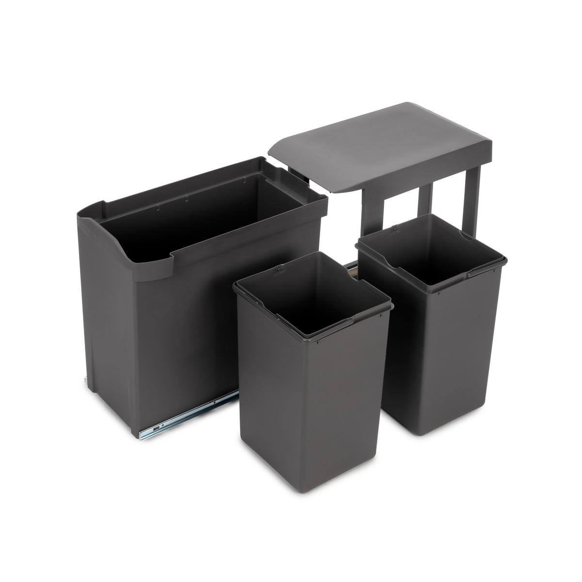 RECYCLINGBEHÄLTER für Küche, 2 x 14 Liter, Unterseitigbefeistigung und automatische Extraktion, Stahl und Kunststoff, Anthrazitgrau - Anthrazit, Metall (26/45/46.5cm) - EMUCA