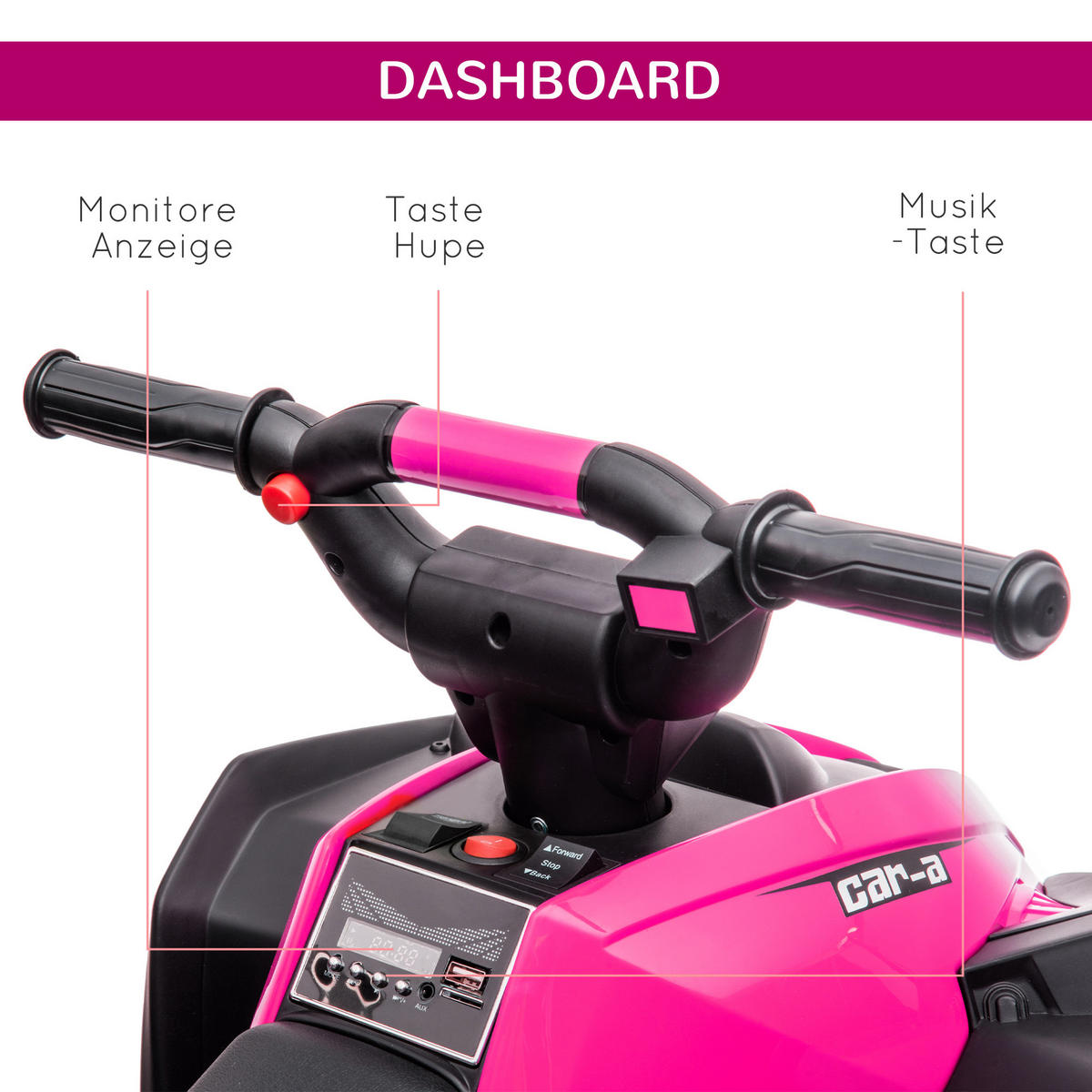 ELEKTRO-QUAD Kinderquad mit USB-Anschluss, Kindermotorrad - Rosa, Metall (83/53/55.5cm) - HOMCOM