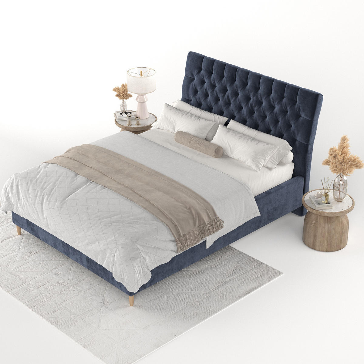 POLSTERBETT Lira 120/200 cm Marineblau im Lotta Stoff - Naturfarben/Dunkelblau, Holz/Holzwerkstoff (120/200cm) - AltaBeds