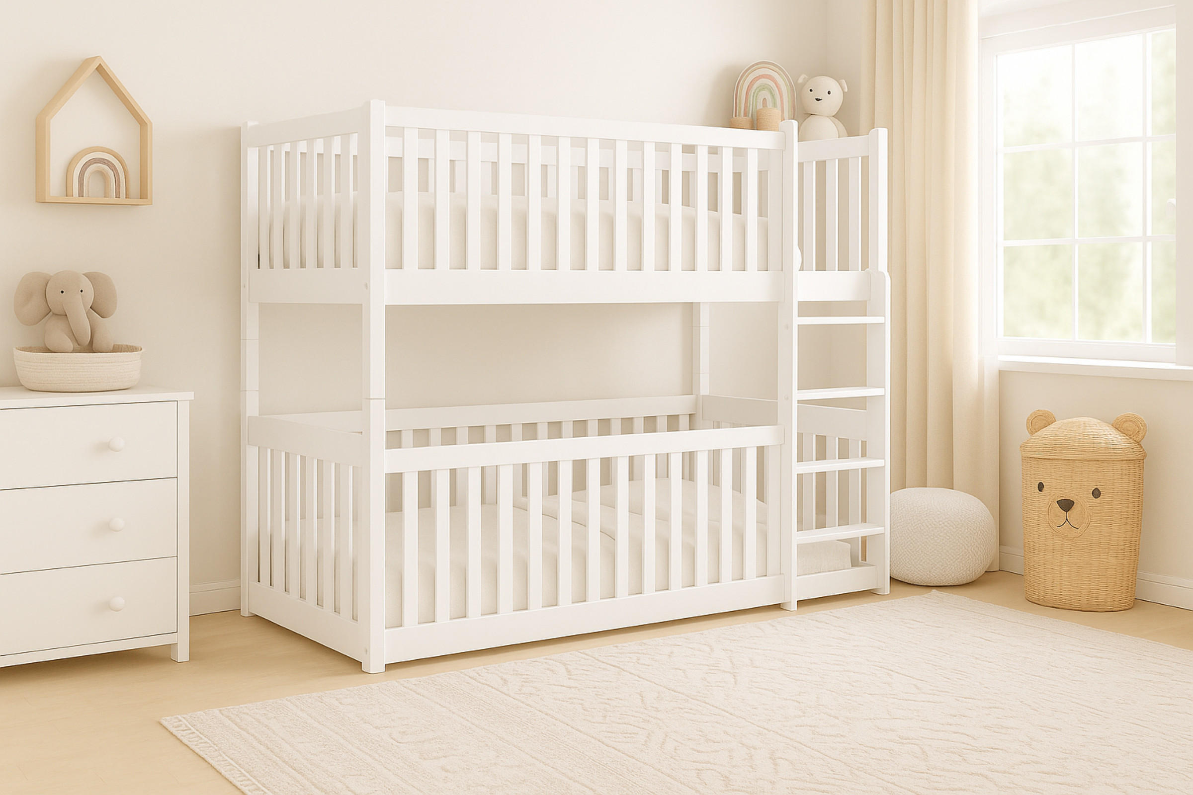 ETAGENBETT CORA 90/200 Weiß mit vollem Rausfallschutz - Weiß, Holz/Holzwerkstoff (90/200cm) - Deine Möbel 24