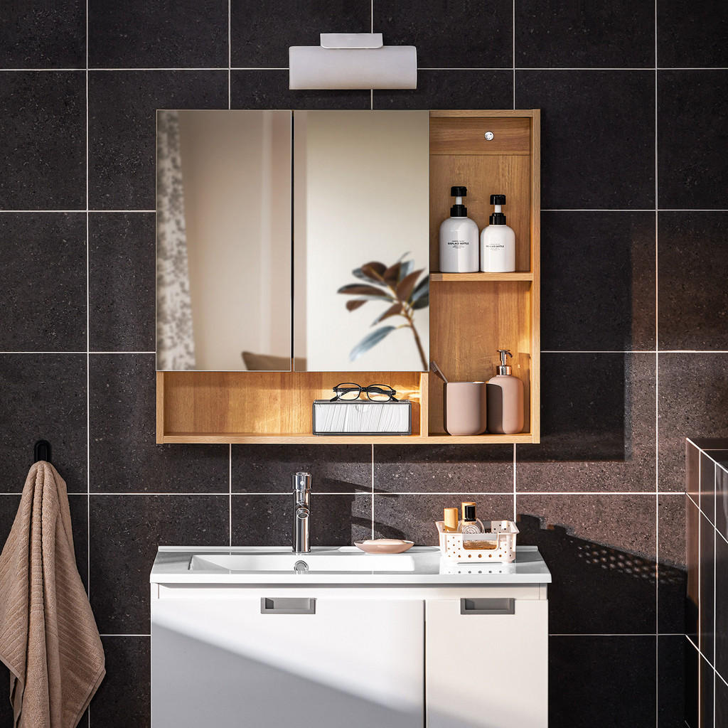 Thumbnail - SoBuy Spiegelschrank, Braun, Holzwerkstoff, Glas, 80x70x13 cm, Badezimmer, Badezimmerspiegel, Spiegelschränke