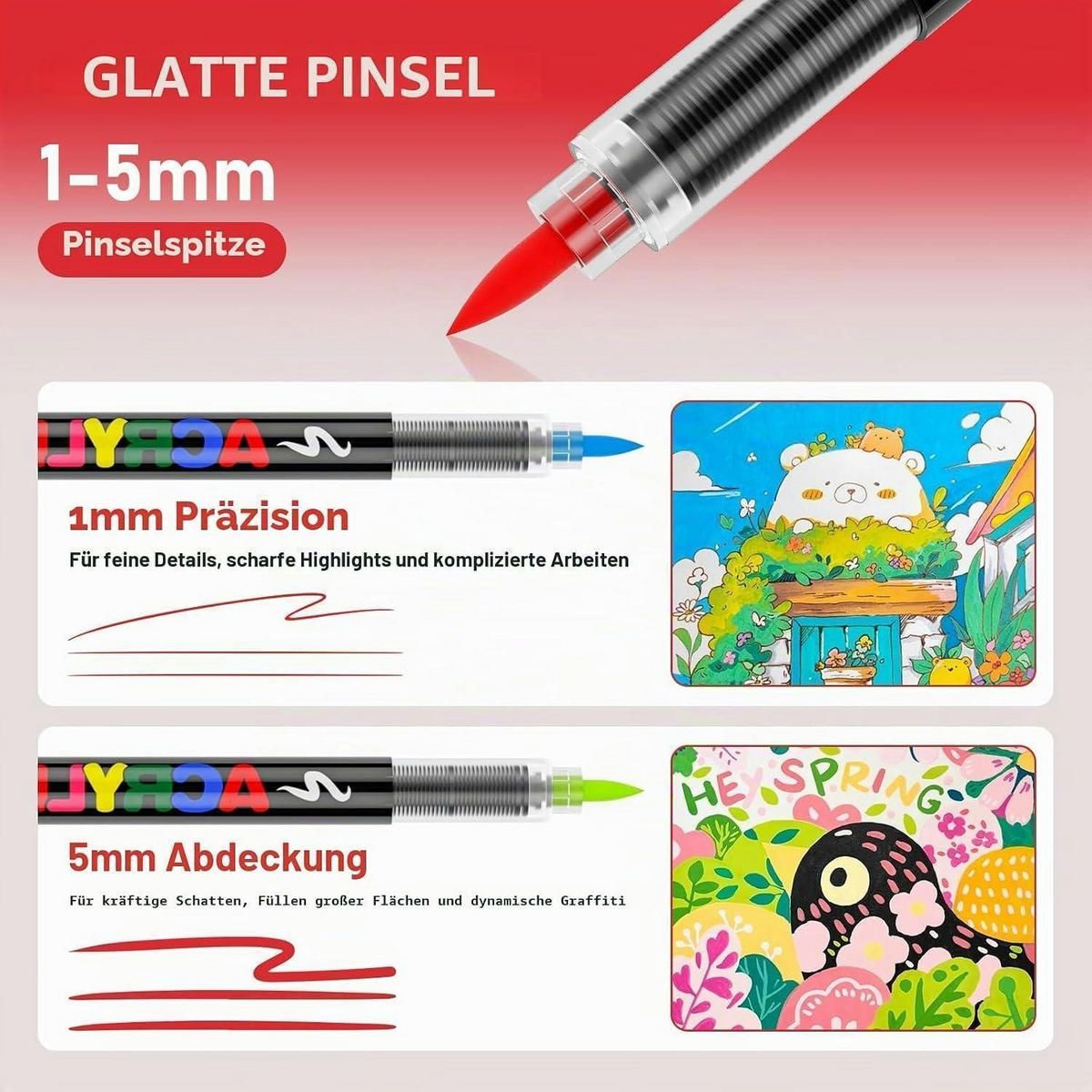 ACRYLSTIFTE Set 418 Farben mit 1-5 mm Pinselspitze - Multicolor, Kunststoff (1.3/1.3/15.2cm)