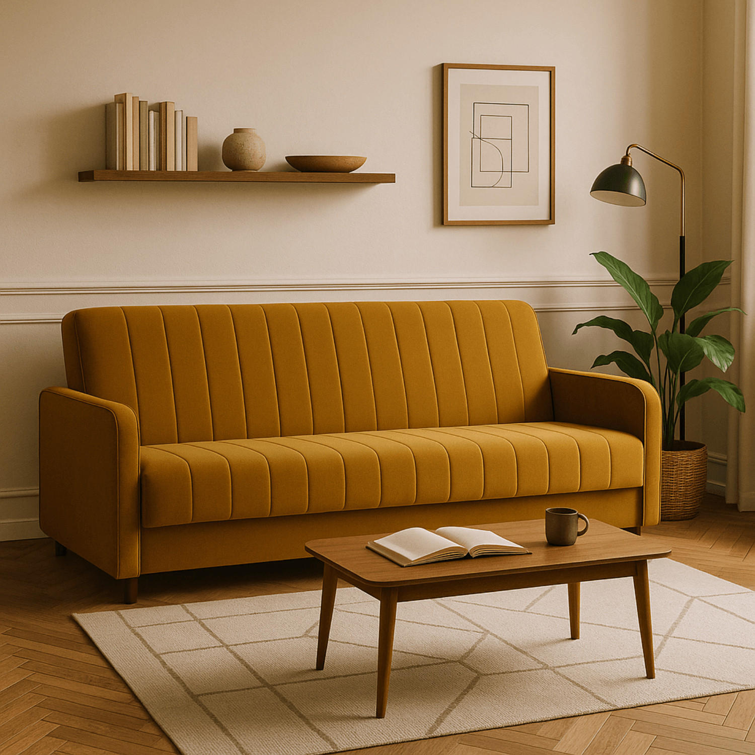 SCHLAFSOFA PORTO Schlaffunktion Samt Senfgelb - Gelb, Holz/Textil (198/88/86cm) - makarowski meble