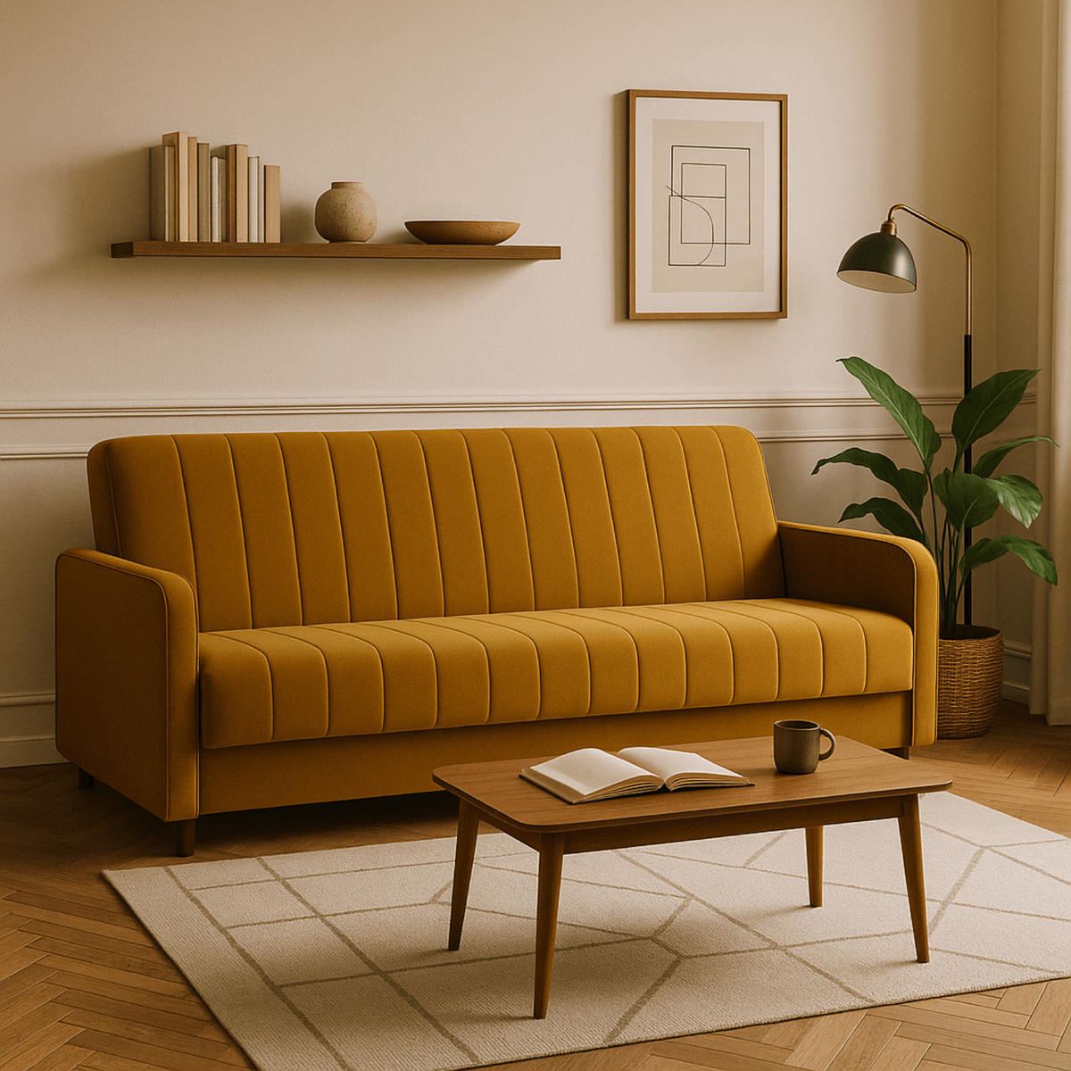 SCHLAFSOFA PORTO Schlaffunktion Samt Senfgelb - Gelb, Holz/Textil (198/88/86cm) - makarowski meble