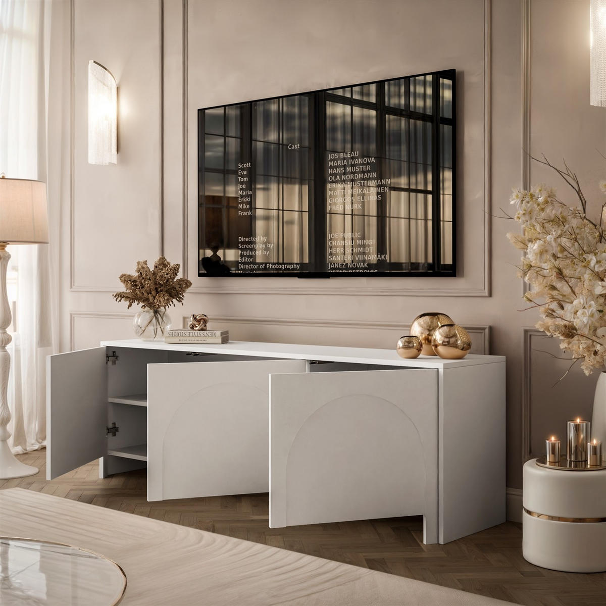 TV-ELEMENT ARIADNA weiß dreitürig - Weiß, Holzwerkstoff (154/51/35cm)