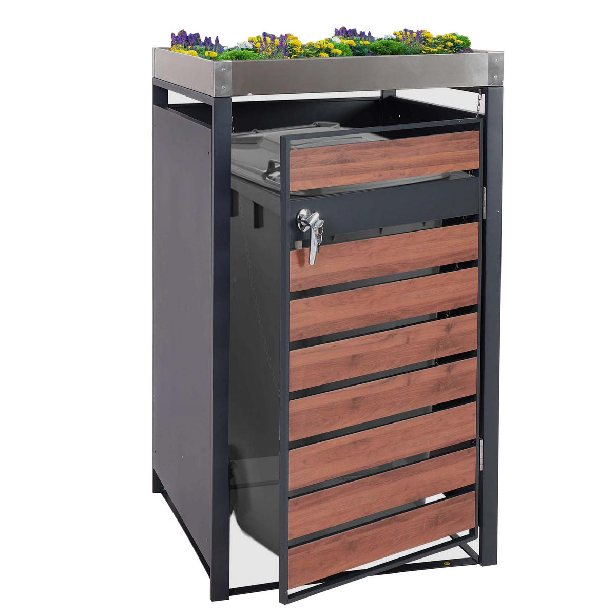 MÜLLTONNENVERKLEIDUNG 1ER Kirschbaum Dekor - Kirschbaumfarben, Metall (68/125/80cm) - MCW