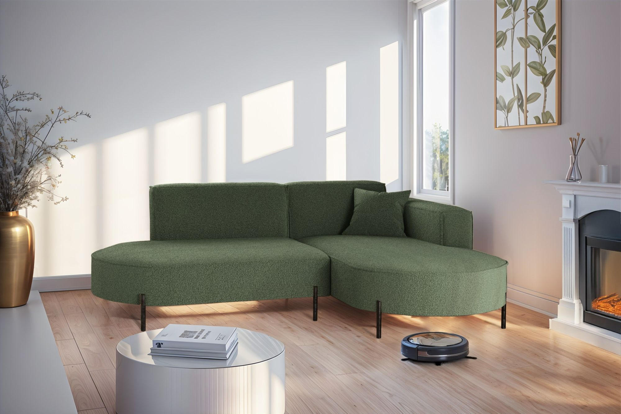 ECKSOFA Valencia Xs - Grün, Holzwerkstoff/Textil (236/165cm) - Fun Möbel