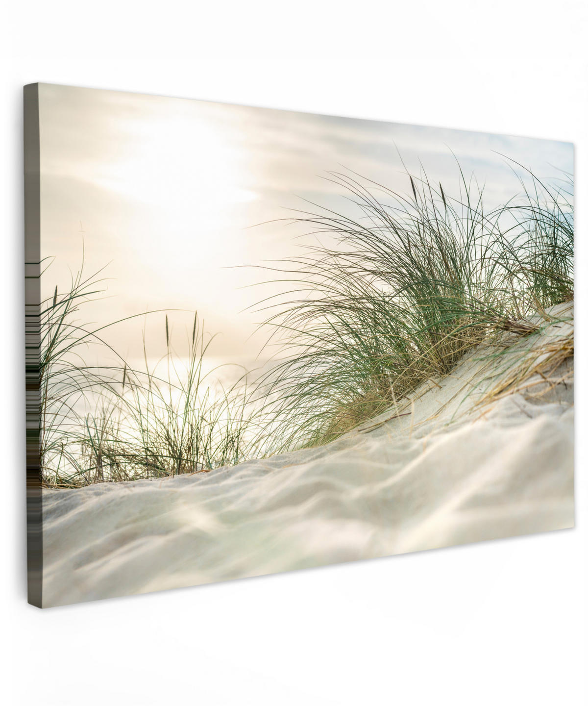 LEINWANDBILD Dünen mit Strandhafer in der Sonne des Nationalparks Schleswig-Holsteinisches Wattenmeer Groß 140x90 cm - Creme, Textil (140/90cm) - MuchoWow