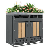 MÜLLTONNENBOX aus Stahl in Grau/Holzoptik mit Pflanzkasten & abschließbaren Türen 132x80x124,5 cm - Grau, Metall (132/124.5/80cm) - Modfu