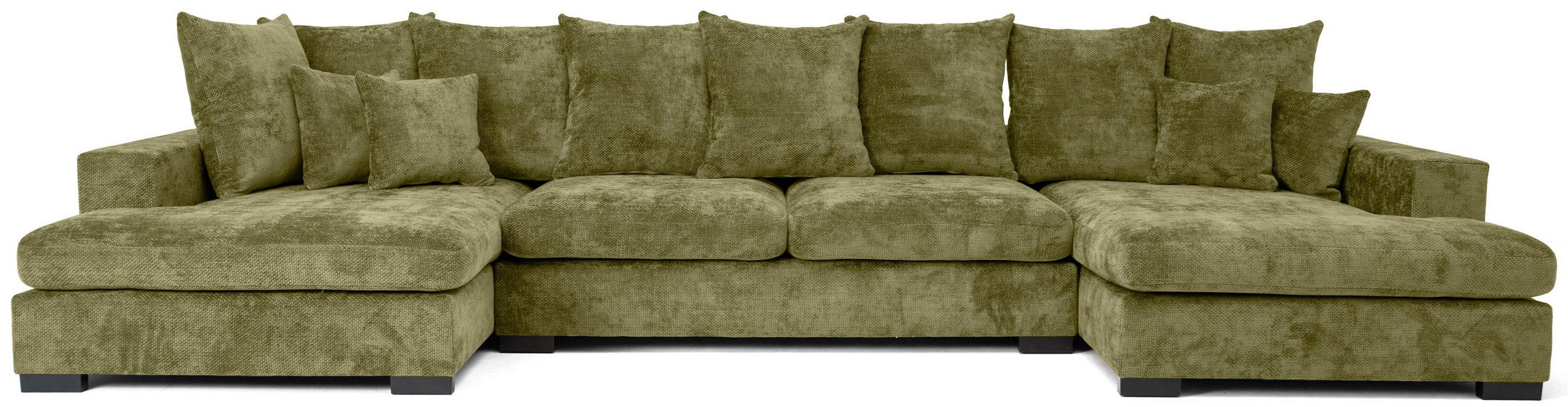 WOHNLANDSCHAFT Dahlia mit Schlaffunktion und Bettkasten in U-Form - Grün Chenille 373/92/155 cm - Schwarz/Grün, Kunststoff/Textil (373/92/155cm) - WFL GROUP