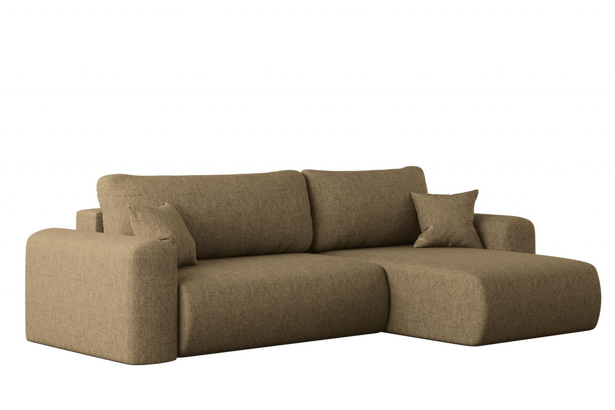 ECKSOFA Mit Schlaffunktion Und Bettkasten L-förmiges Sofa Capri Stoff Verita Rechts Hellbraun - Hellbraun, Holz (272/145cm) - Kaiser Möbel