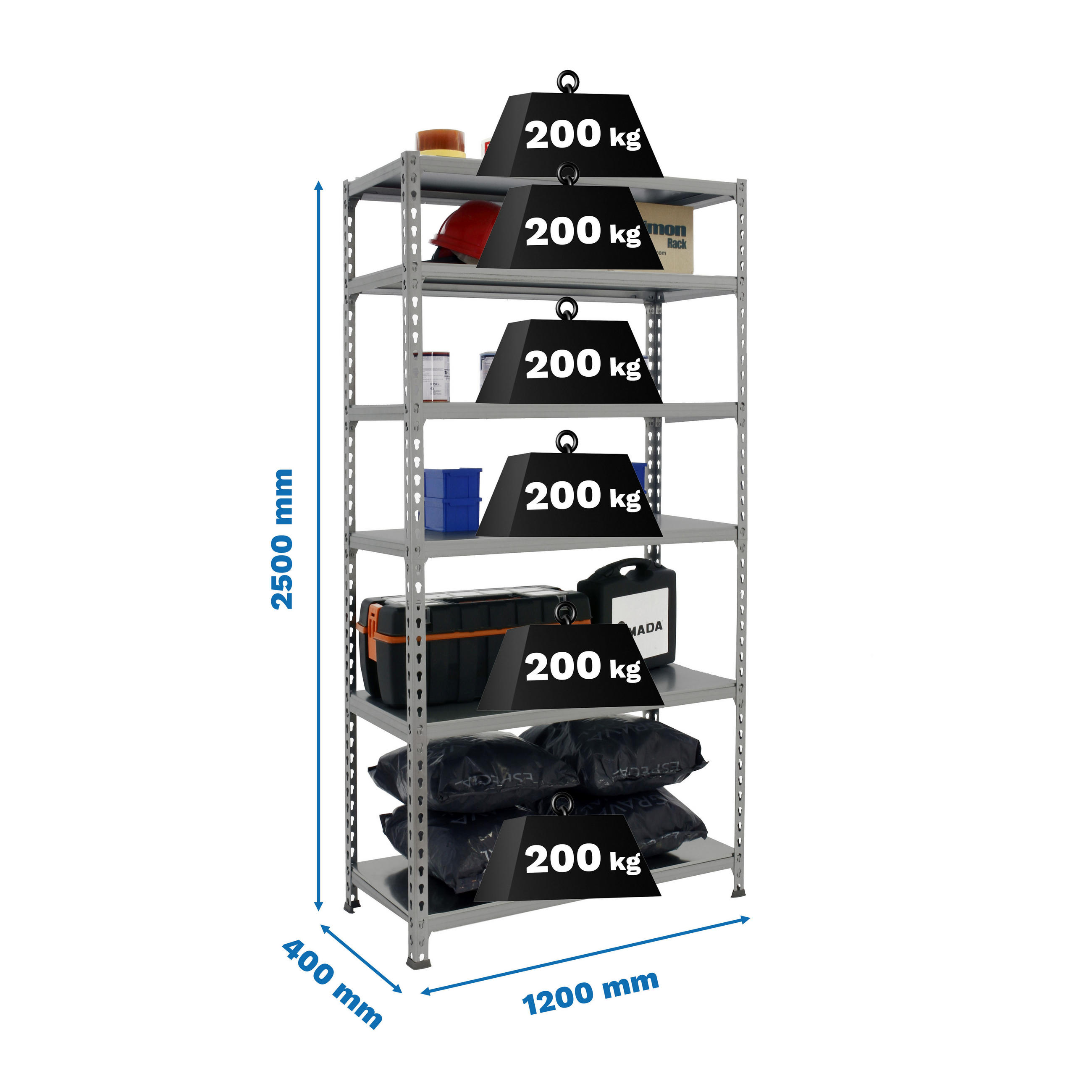 SCHWERLASTREGAL Giant Metal Shark HxBxT 250 x 120 x 40 cm Fachlast 200 kg Grau - Grau, Metall (120/250/40cm) - PROREGAL