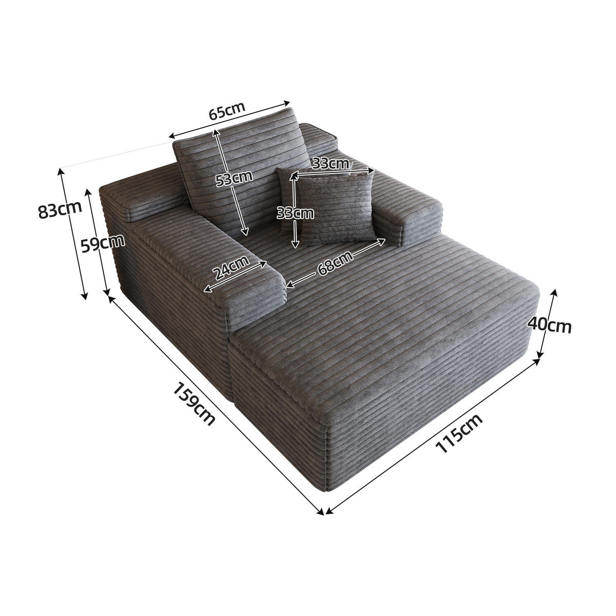 SCHLAFSOFA DE-34763 mit tiefer Sitzfläche Dunkelgrau - Dunkelgrau, Textil (159/60/115cm) - ComfortXL