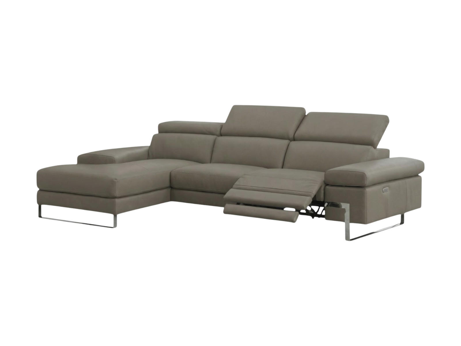 ECKSOFA Lete Echtleder mit 1 x Relaxfunktion Greige - Greige, Leder/Metall (232/160cm)
