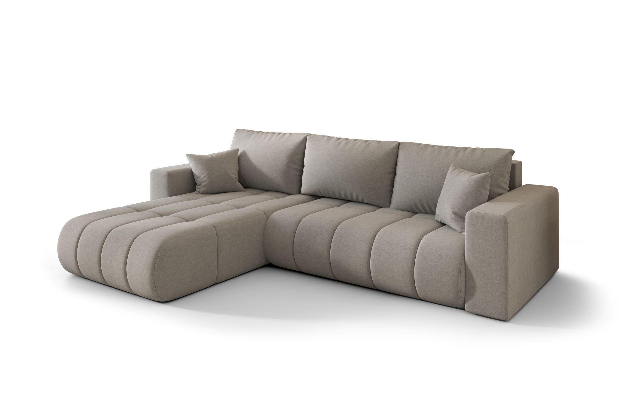 ECKSOFA mit schlaffunktion und bettkasten MILO PREMIUM, stoff WIND, Grau, Links - Hellgrau, Holz (280/190cm) - Kaiser Möbel