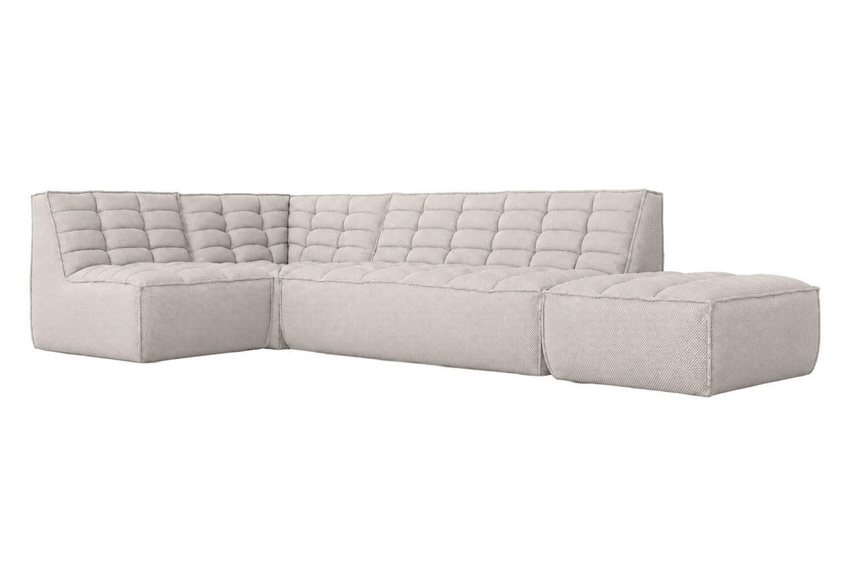 ROHOVÁ SEDAČKA modulární ve tvaru L s taburetem, plyšová tkanina Pop, Béžová, Levá strana, LAZY L s taburetem - béžová, dřevo (333/173cm) - Kaiser Möbel